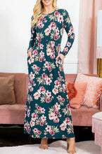 Long Sleeve Rose Floral Maxi Dress Style 7925 in Green