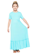 Girls Solid Maxi Dress Style 3629 in Aqua