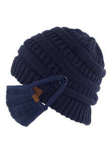 Knit Beanie with Button in Light Grey, Maroon, Navy or Rose