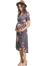 Floral Wrap Maternity Nursing Dress Style 1623 in Grey