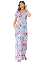Surplice Short Sleeve Floral Maternity Dress Style 1915 in Chambray or Peach