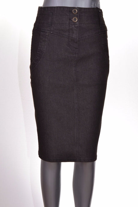 Elit Knee Length Pencil Denim Skirt in Black Style 049/1- 4B - The Skirt Boutique