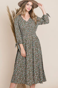 Floral Midi Dress Style 3127 in Olive or Teal