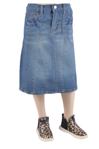 Girls Flared Denim Skirt Style 77955 in vintage wash