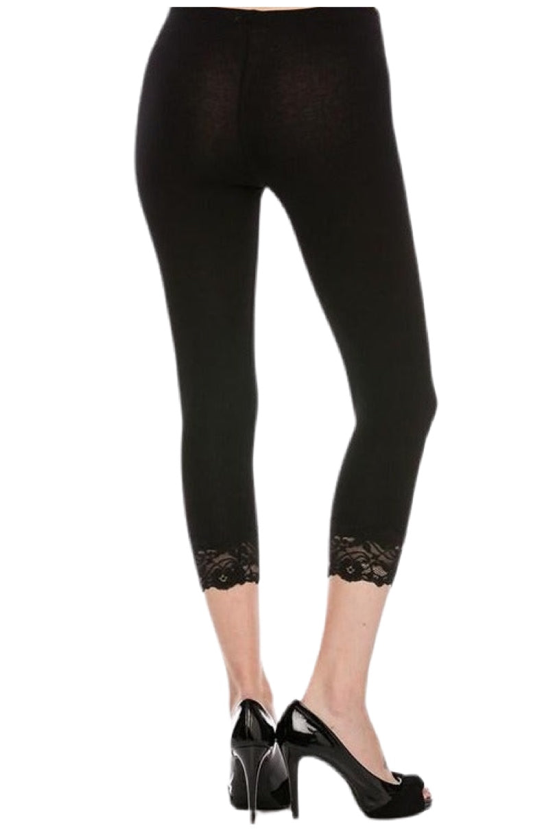 Lace Accent Legging Style 4002 in Black, White, or Heather Grey