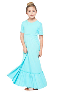 Girls Solid Maxi Dress Style 3629 in Aqua