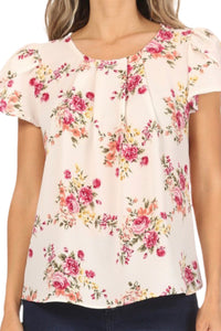 Floral Short Sleeve Blouse Style 828