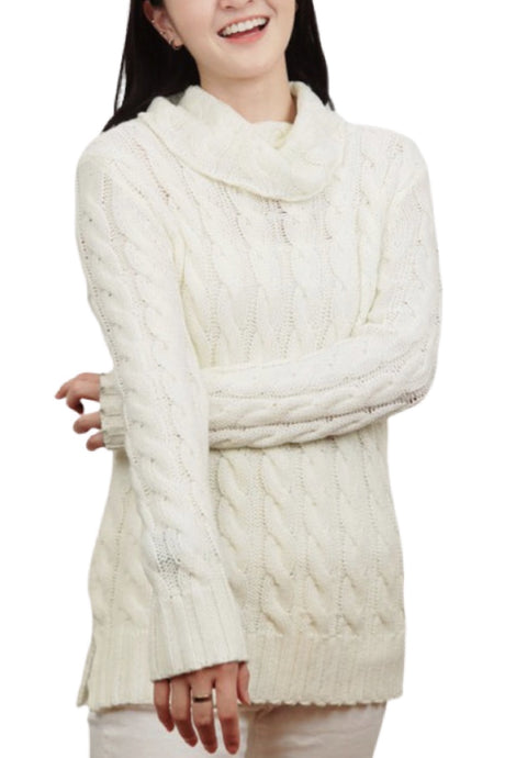 Cowl Neck Cable Knit Sweater 3432
