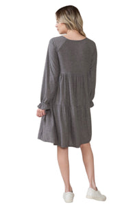 Long Sleeve Tiered Dress Style 4189 in  Taupe or Charcoal