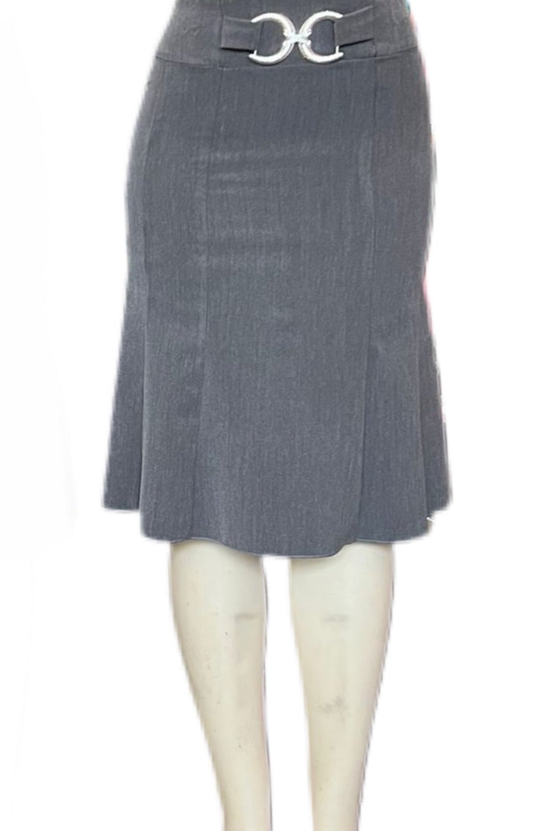 Mid Length Skirt with Belt Buckle Style 4101 in Grey