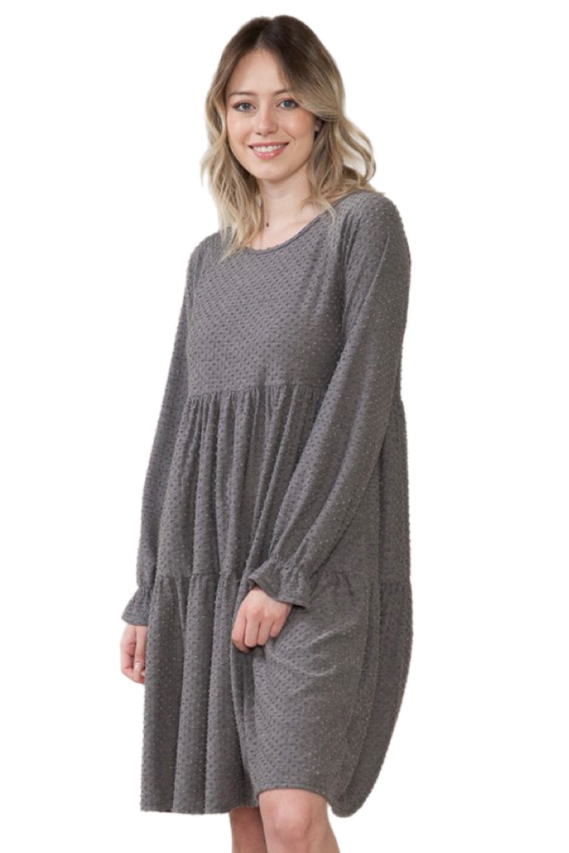 Long Sleeve Tiered Dress Style 4189 in  Taupe or Charcoal