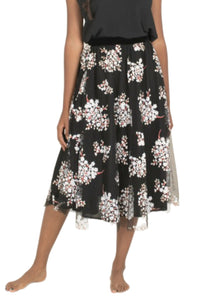 Tulle Floral Midi Skirt Style 2700 in Black Floral
