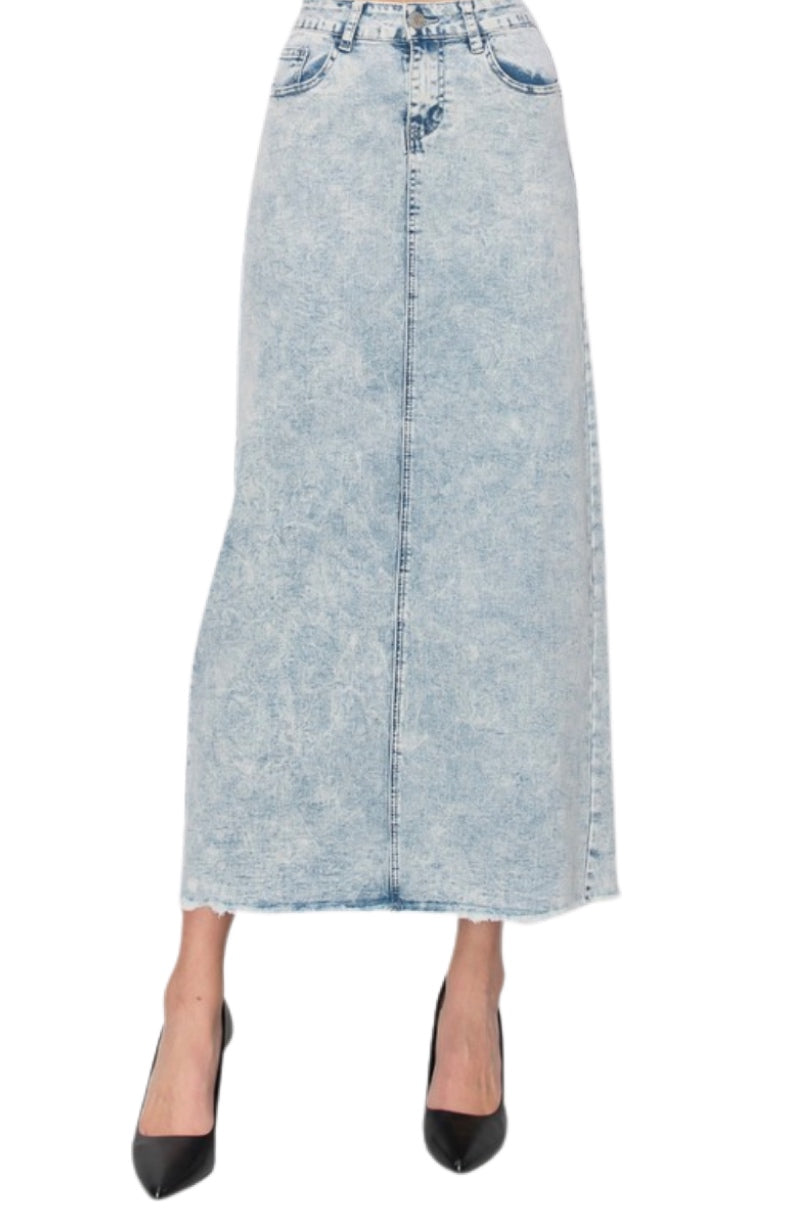 Long Denim Skirt in Sand Blush Style 89057