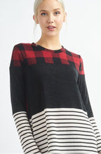 Long Sleeved Checkered Solid Striped Top Style 4385