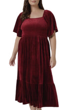 Plus Velvet Midi Dress with Square Neckline Style 42956 in Wine