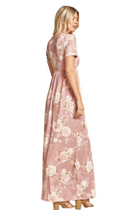 Rose Floral Maxi Dress Style 3515 in Dusty Pink or Sage