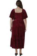 Plus Velvet Midi Dress with Square Neckline Style 42956 in Wine