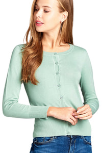 Crew Neck Cardigan Style 8383 in Blush, Sage or Off-White