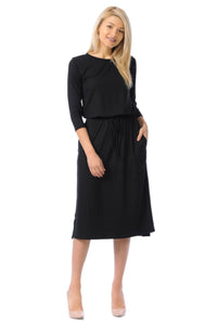Elastic Midi Dress Style 2056 in Black or Navy