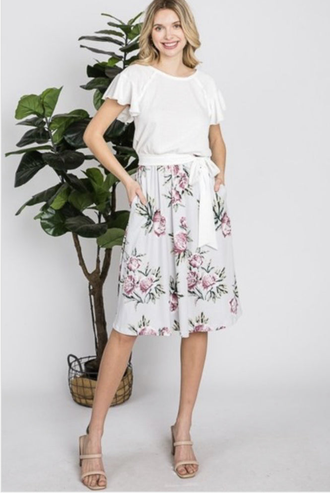 Ruffled Midi Dress Style 4029 in Silver Floral